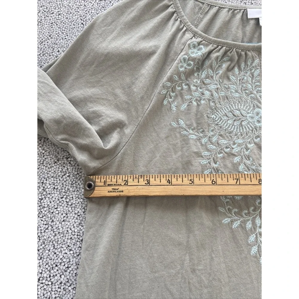 J JILL Shirt Embroidered Shirt Women's Small Floral Boho Peasant Slate Sage Blue